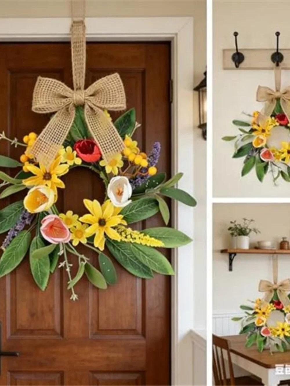 6 Pcs 9'' Mini Spring Wreaths for Kitchen Cabinets Decor Small Tulip Floral